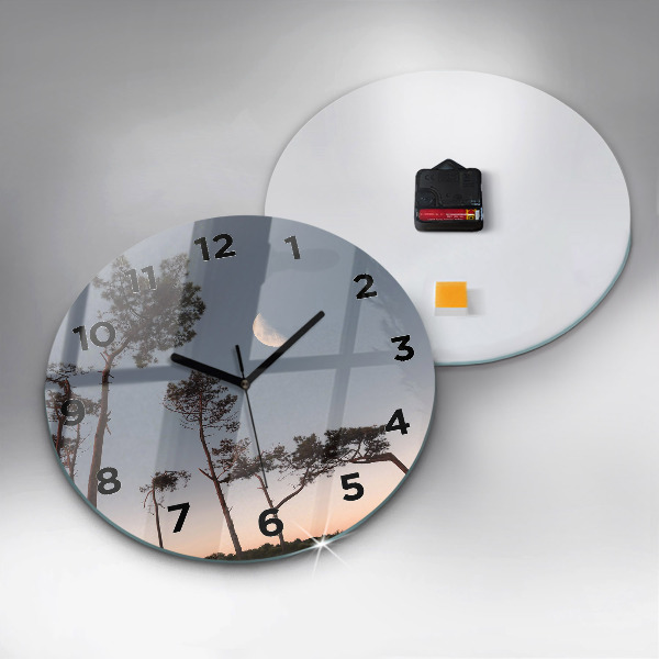 Round glass wall clock Crescent and trees