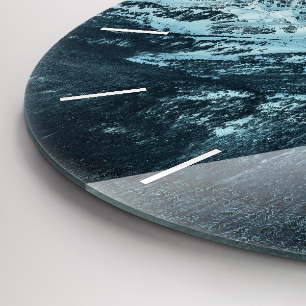 Round glass wall clock Mountain range in winter