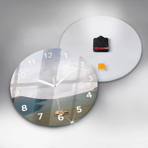 Round glass wall clock Vehicle in the Kamchatka desert