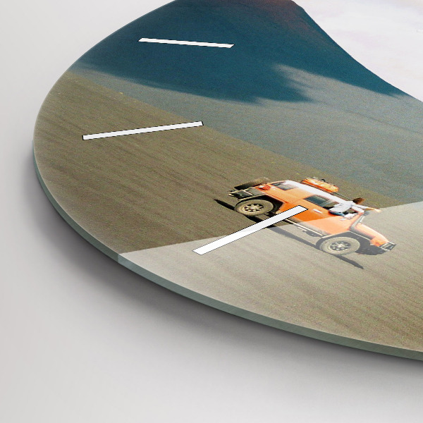 Round glass wall clock Vehicle in the Kamchatka desert