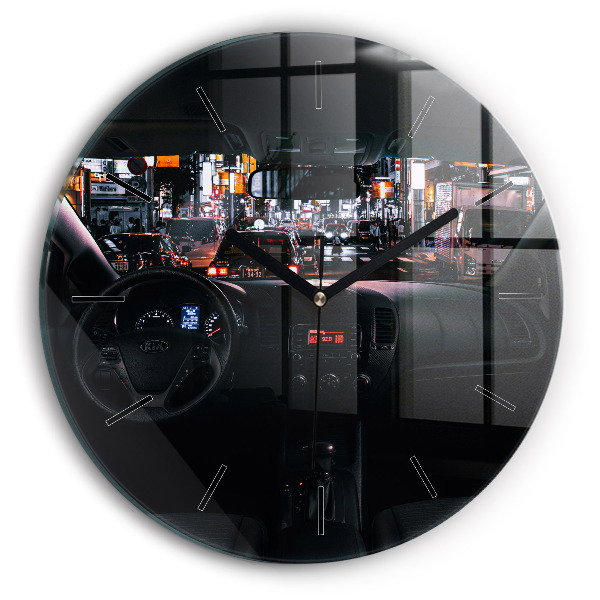 Round glass wall clock Car in Tokyo