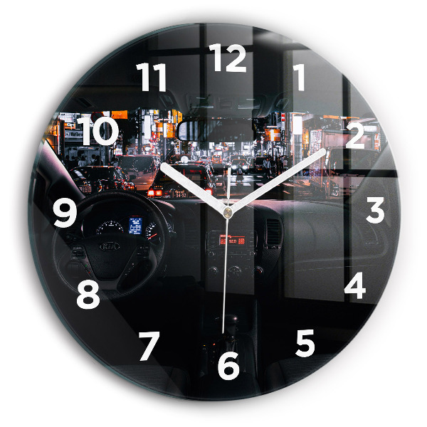 Round glass wall clock Car in Tokyo
