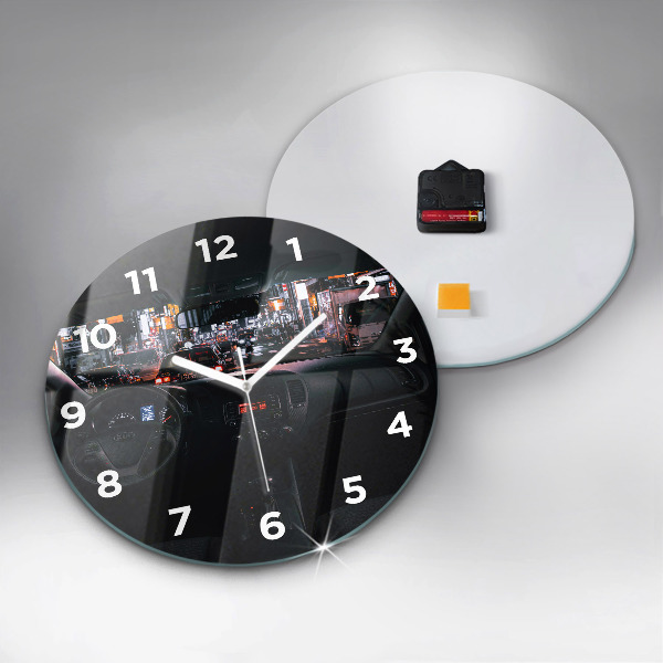 Round glass wall clock Car in Tokyo