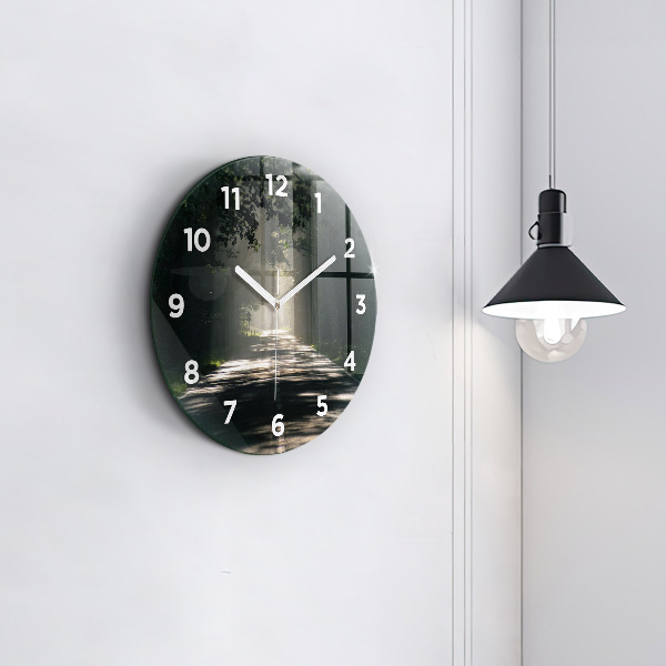 Round glass wall clock Forest road