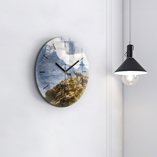 Round glass wall clock Goat in the Aosta Valley