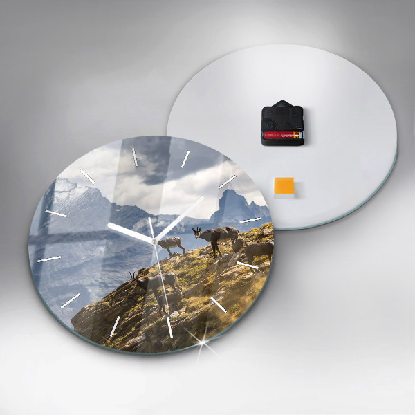 Round glass wall clock Goat in the Aosta Valley
