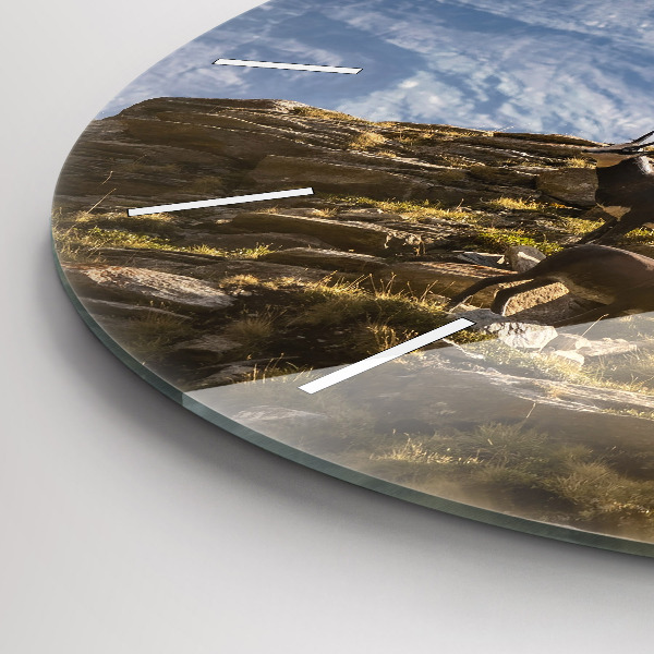 Round glass wall clock Goat in the Aosta Valley