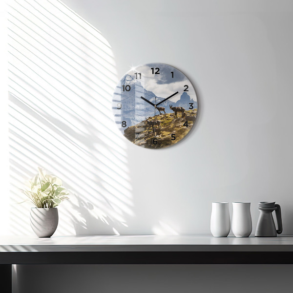 Round glass wall clock Goat in the Aosta Valley