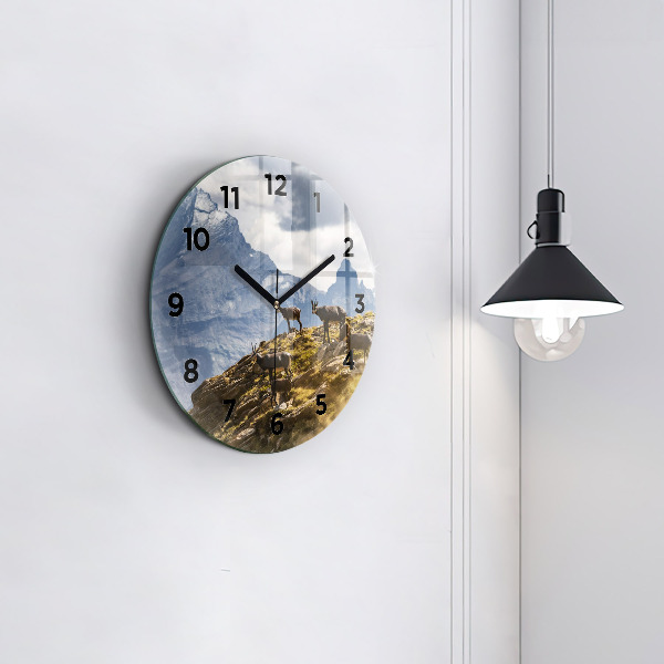 Round glass wall clock Goat in the Aosta Valley