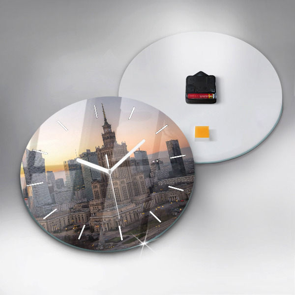 Round glass wall clock Panorama of Warsaw
