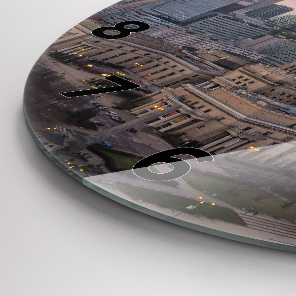Round glass wall clock Panorama of Warsaw