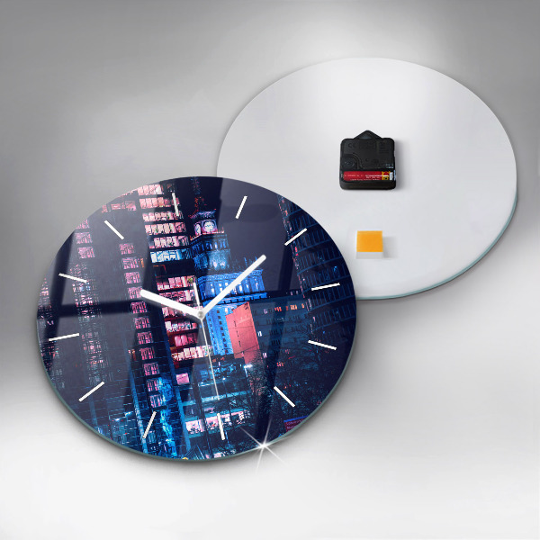 Round glass wall clock Warsaw at night