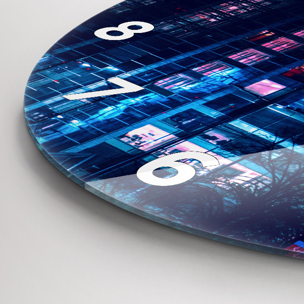 Round glass wall clock Warsaw at night