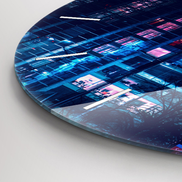 Round glass wall clock Warsaw at night