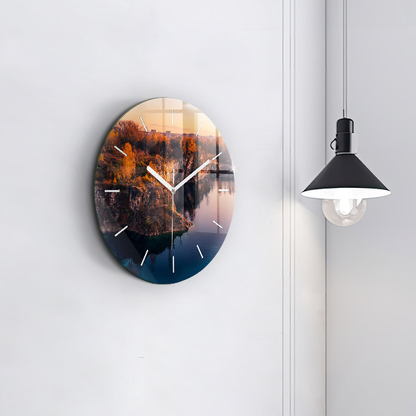 Round glass wall clock Krakow Lake Zakrzówek