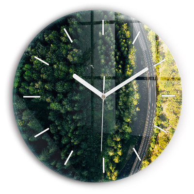 Round glass wall clock Forest from a bird's eye view
