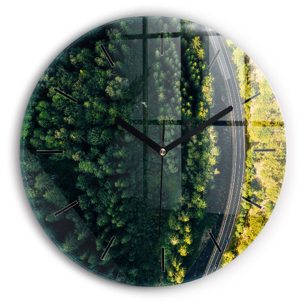 Round glass wall clock Forest from a bird's eye view