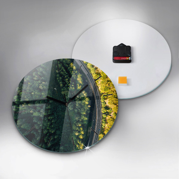Round glass wall clock Forest from a bird's eye view