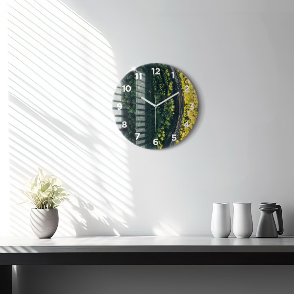 Round glass wall clock Forest from a bird's eye view