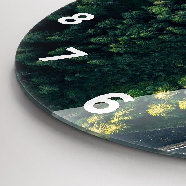 Round glass wall clock Forest from a bird's eye view