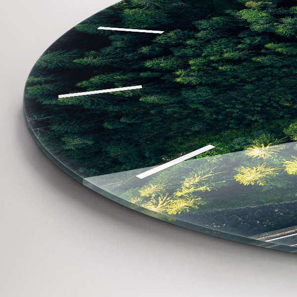 Round glass wall clock Forest from a bird's eye view
