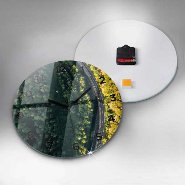 Round glass wall clock Forest from a bird's eye view