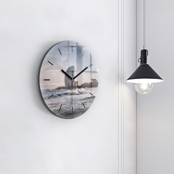 Round glass wall clock Barcelona Surfer