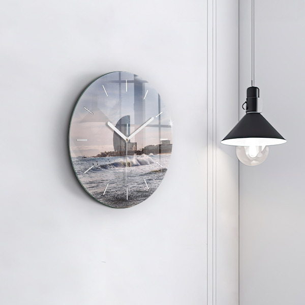 Round glass wall clock Barcelona Surfer