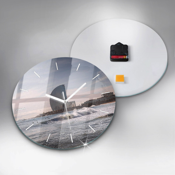 Round glass wall clock Barcelona Surfer