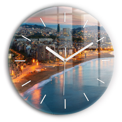Round glass wall clock Barcelona Beach