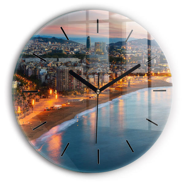 Round glass wall clock Barcelona Beach