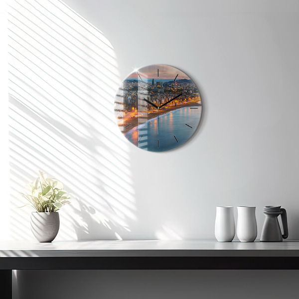 Round glass wall clock Barcelona Beach