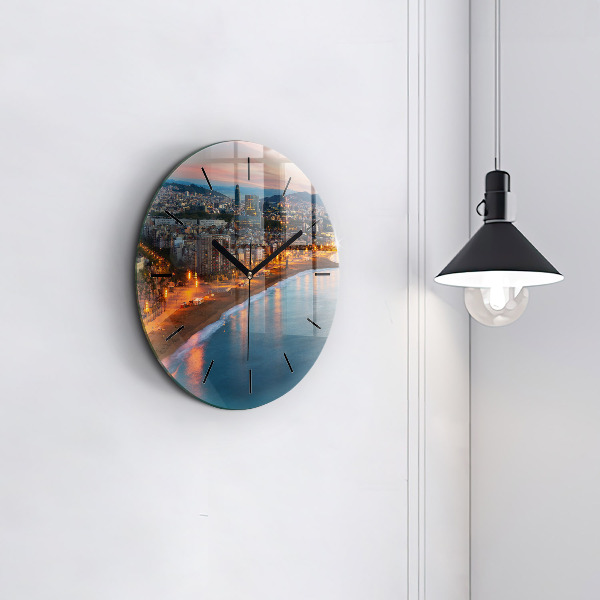 Round glass wall clock Barcelona Beach