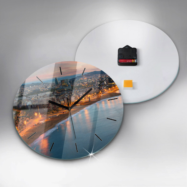 Round glass wall clock Barcelona Beach