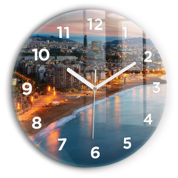 Round glass wall clock Barcelona Beach