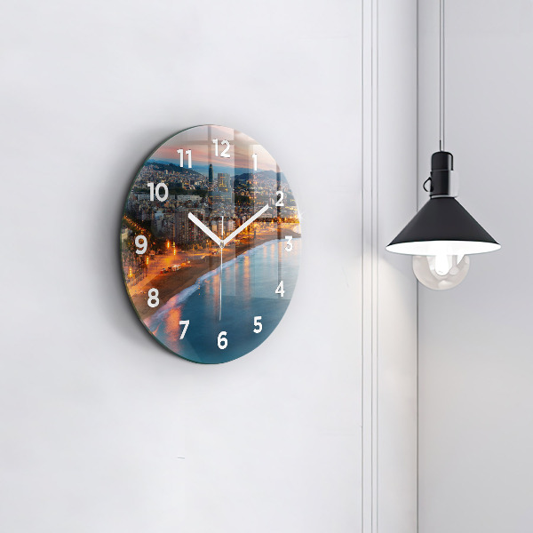Round glass wall clock Barcelona Beach