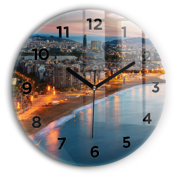Round glass wall clock Barcelona Beach