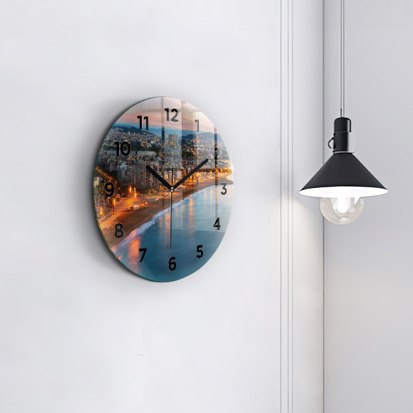 Round glass wall clock Barcelona Beach