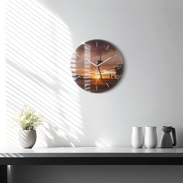 Round glass wall clock Barcelona Olympic Park