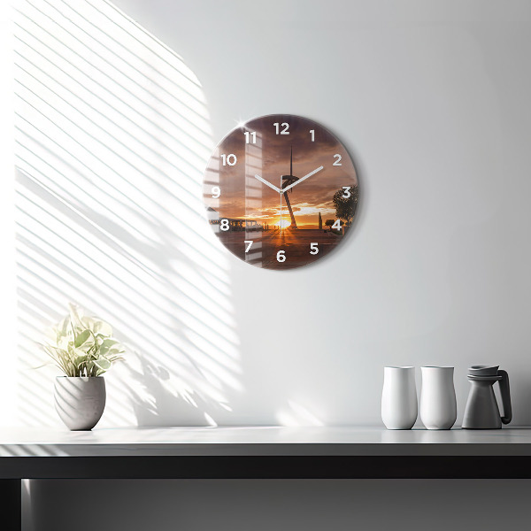Round glass wall clock Barcelona Olympic Park