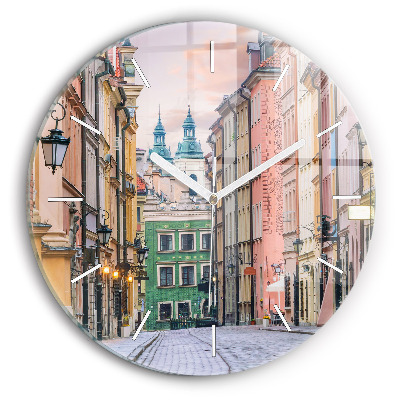 Round glass wall clock Old Town in Warsaw