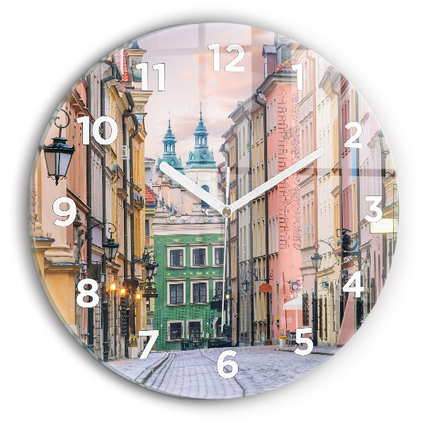 Round glass wall clock Old Town in Warsaw
