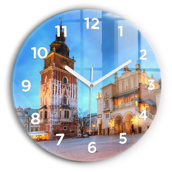 Round glass wall clock Main Market Square in Krakow