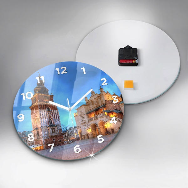 Round glass wall clock Main Market Square in Krakow