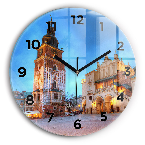 Round glass wall clock Main Market Square in Krakow