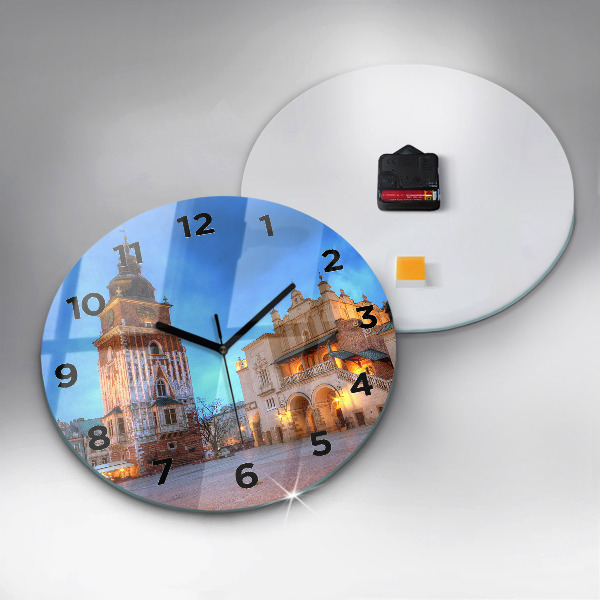 Round glass wall clock Main Market Square in Krakow