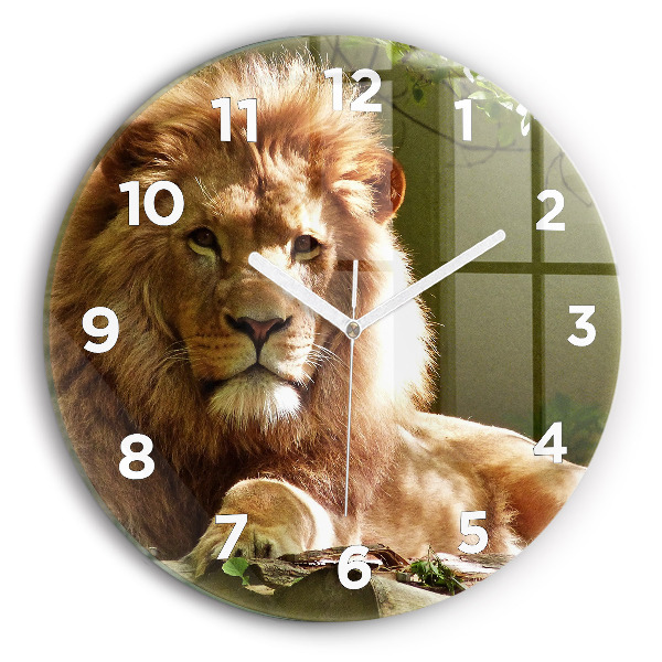 Round glass wall clock Portrait of a Lion