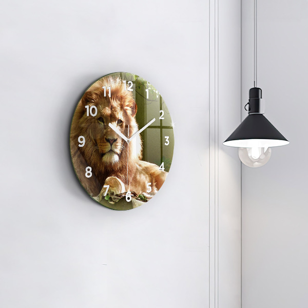 Round glass wall clock Portrait of a Lion