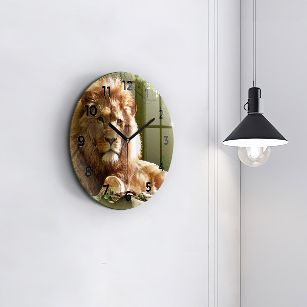 Round glass wall clock Portrait of a Lion