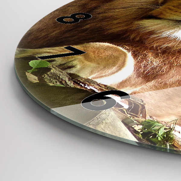 Round glass wall clock Portrait of a Lion
